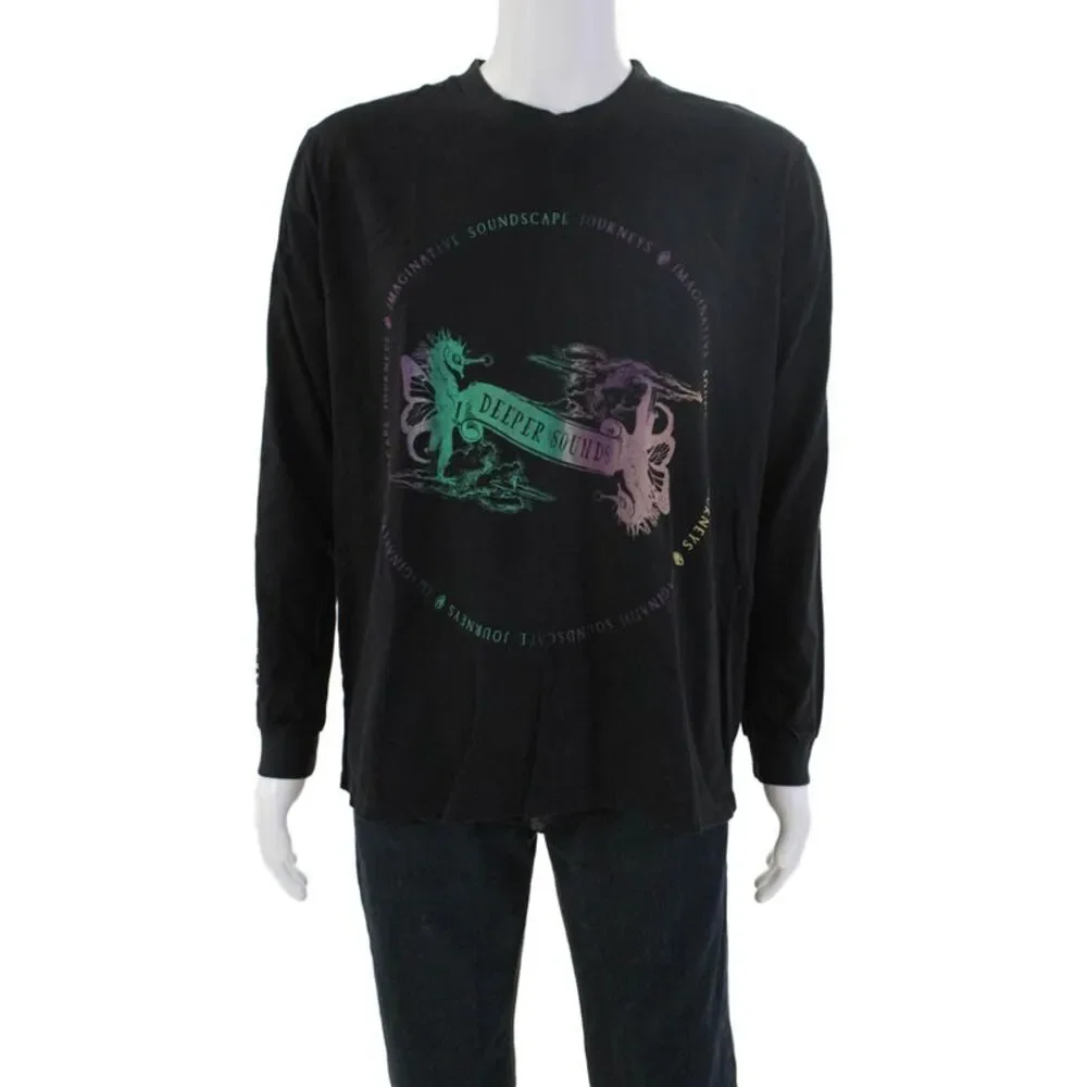 One Teaspoon Mens Long Sleeve Round Neck Graphic Printed T-shirt Black Size S